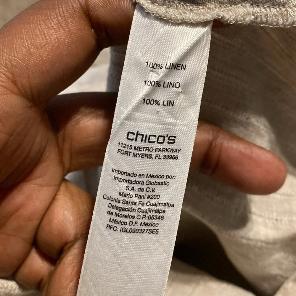 Chico's 100% Linen Tan Roll Tab Sleeve 1/2 Button Pullover Top Size Large - Picture 8 of 11